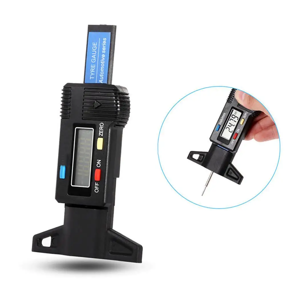 Black Electronic Tire Tread Depth Gauge  Checker Brake Pad Shoe