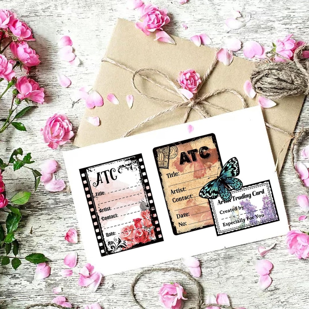 Klare Stempel mit ATC-Rahmen-Hintergrund für DIY-Scrapbooking, 29,7 x 21 cm, Künstler-Sammelkarten, transparente Silikon-Stempelsiegel für die Kartenherstellung – Detail 3