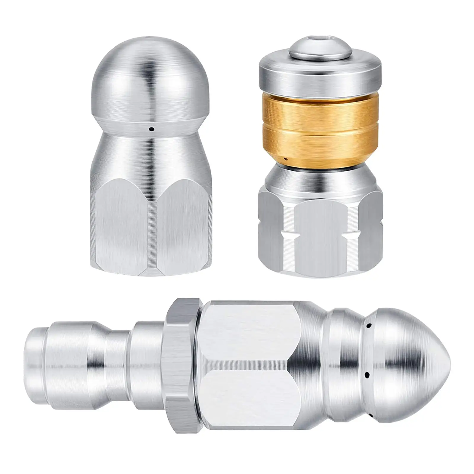 3 Pieces Sewer Jetter Nozzle Stainless Steel Pressure up to 5000PSI Fixed Sewer Nozzle for Pressure Washer Drain Jetting Hose