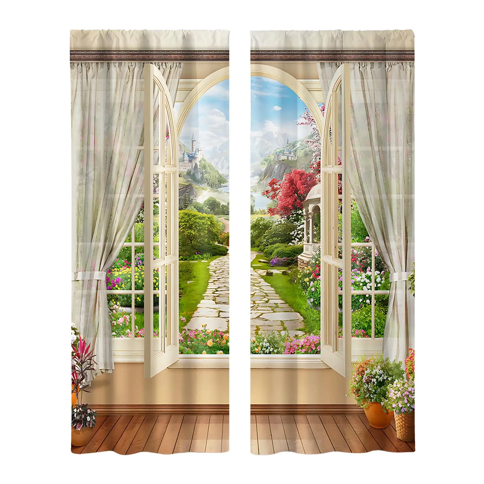 Rustic Window Curtains Decoration Garden Scenery Farmhouse Bedroom Drapes Curtain for Bedroom Living Room Kitchen Bathroom