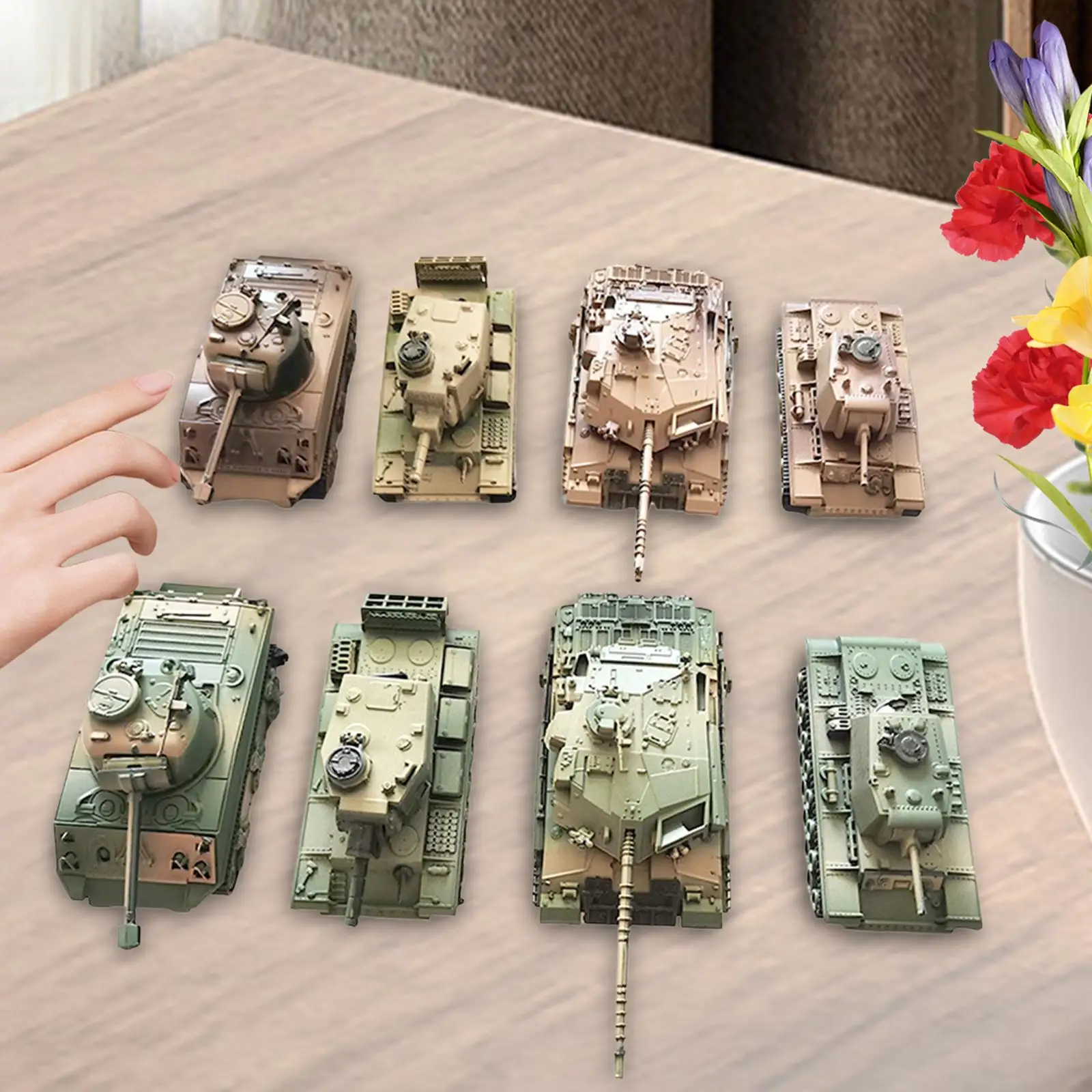 8x 1/72 Tank Model Tank Playset Simulation Collectible DIY Assemble Tank Toy Showcase 1/72 Tank Toy Model for Kids Adults Girls