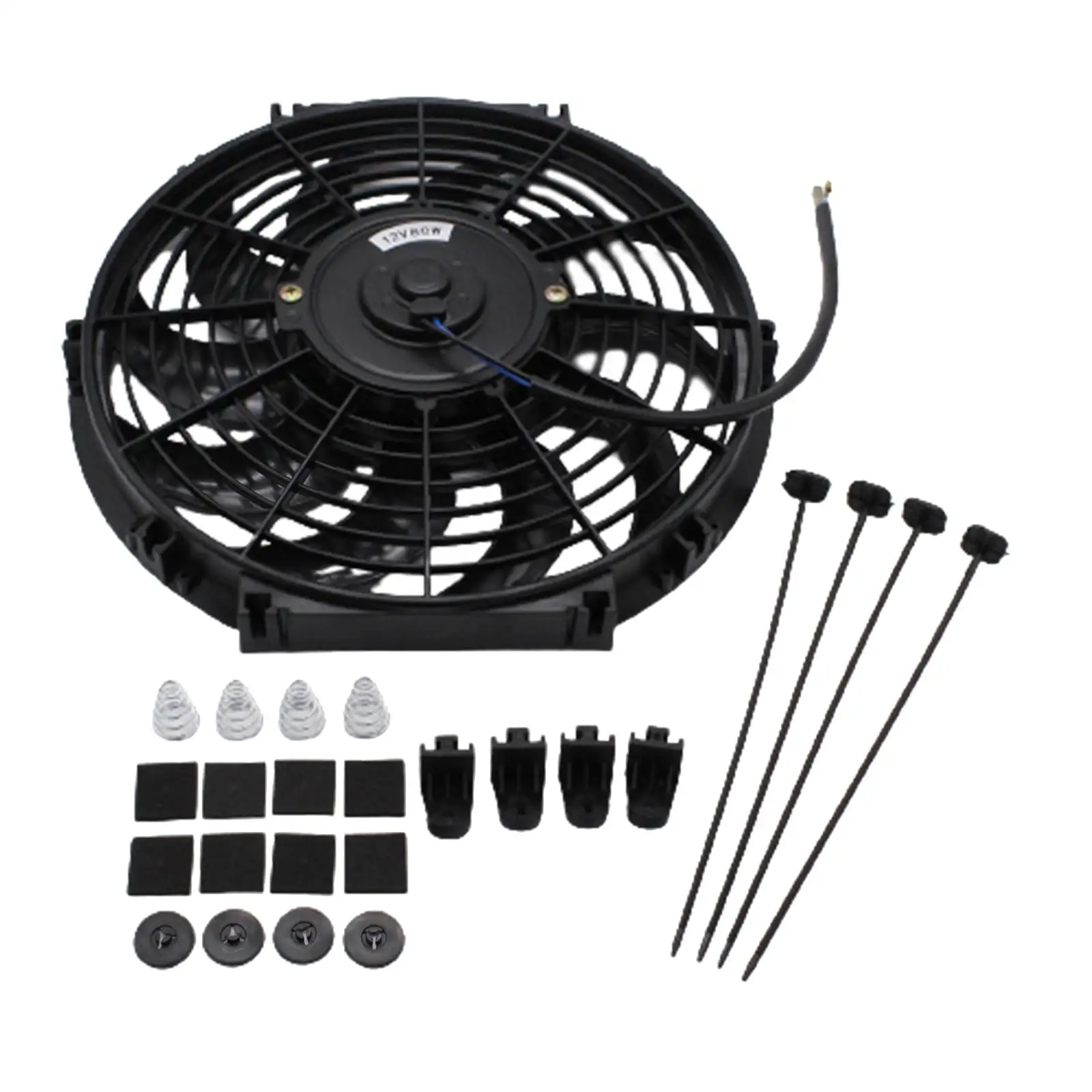 Electric Radiator Cooling Fan Black 10 Blades Auto Fan Mounting Kit 12V High Performance 12inch for Pickup Van Truck