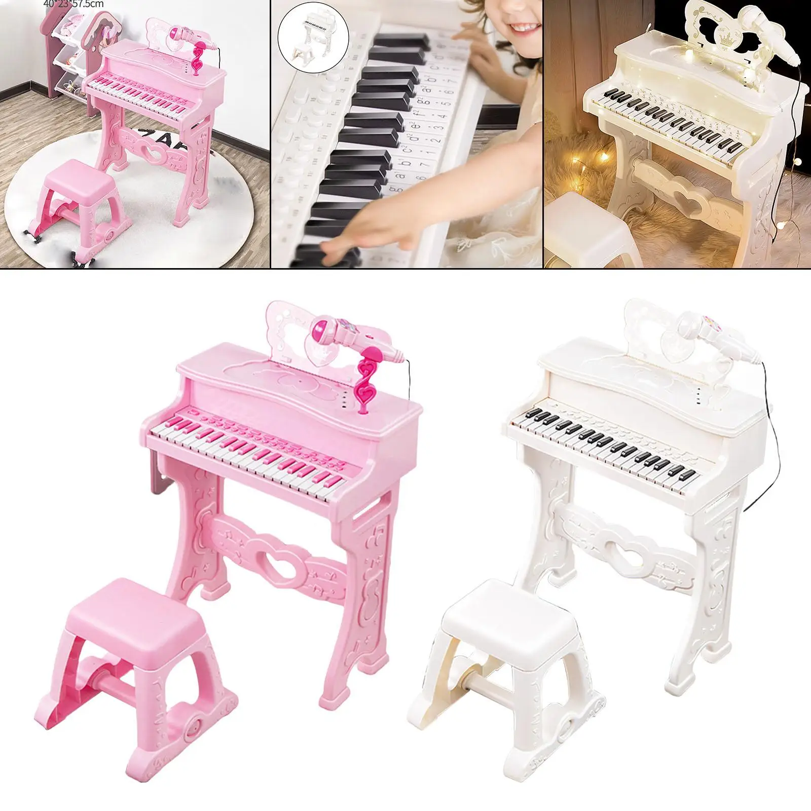 Multifunctional Keyboard Learning Toy and Stool Musical Instrument 37 Key Electronic Piano for Girls Boys Toddler Kids Baby