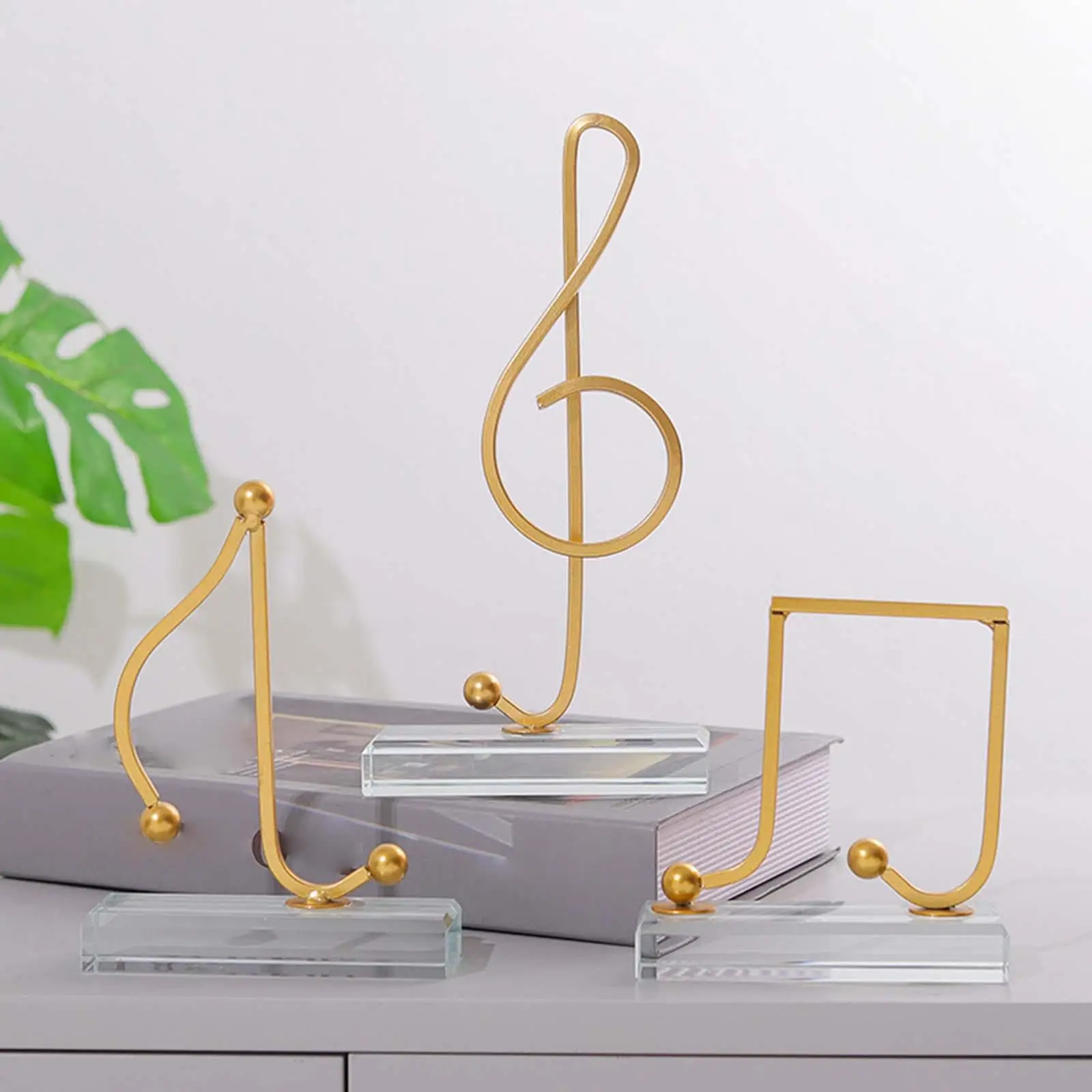 Golden Music Note Figurines Musical Sculpture Metal Statues Glass Base Desktop for Office Living Living Room Souvenirs Art Decor