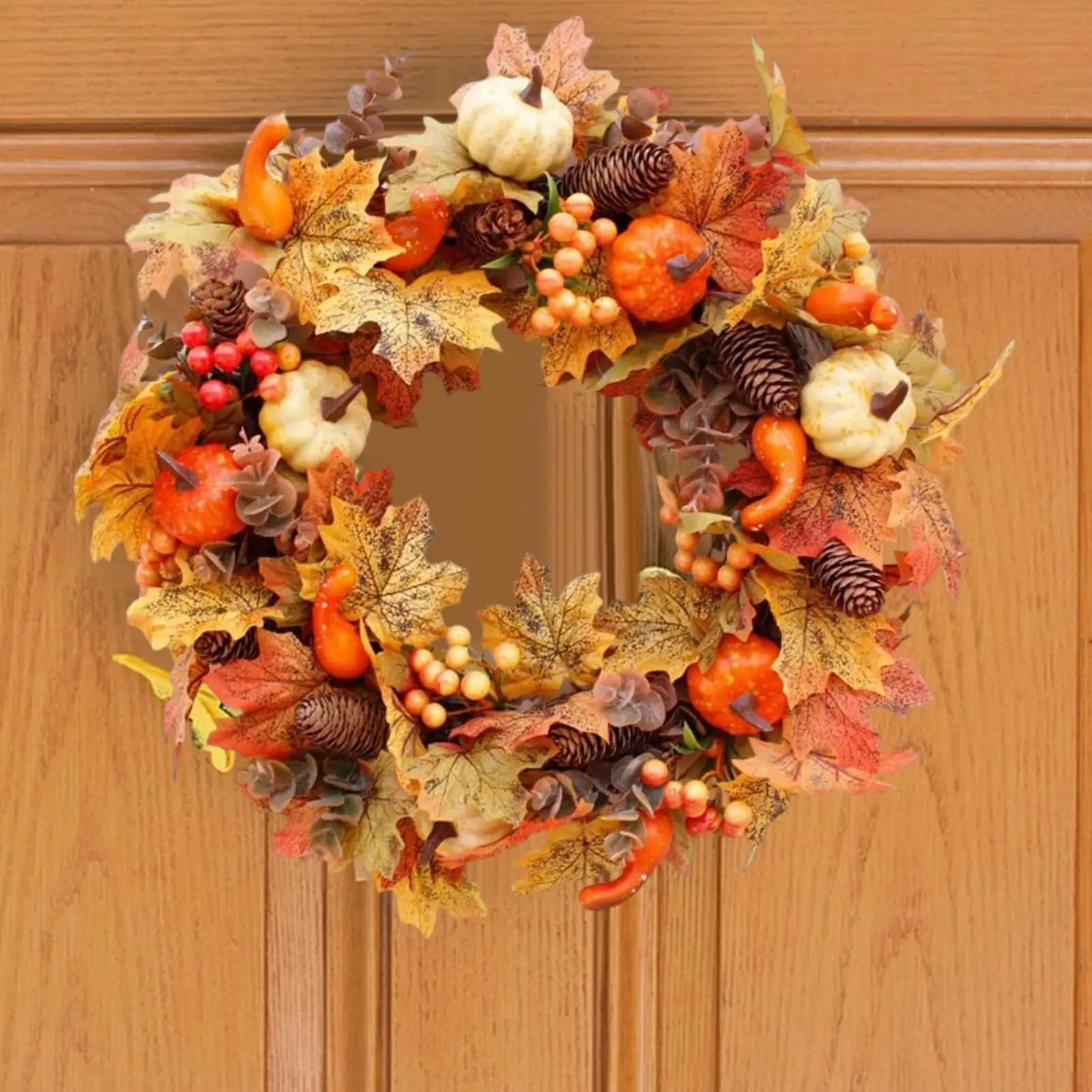Artificial Fall Pumpkin Wreath Decor Harvest Hanging for Home Wall Indoor