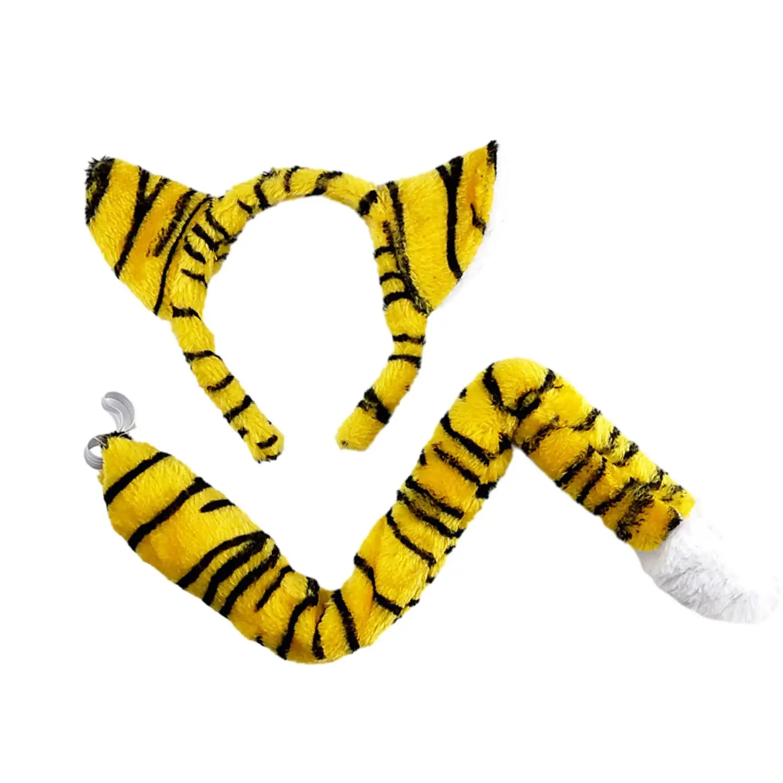 Tiger Ears and Tail Set Ears Headband Fancy Dress Props Cosplay Hair Hoop for Prom Stage Performance Party Birthday Masquerade