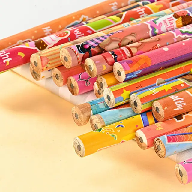 24Pcs Happy Birthday Pencils Fun Wooden Pencils with Top Erasers