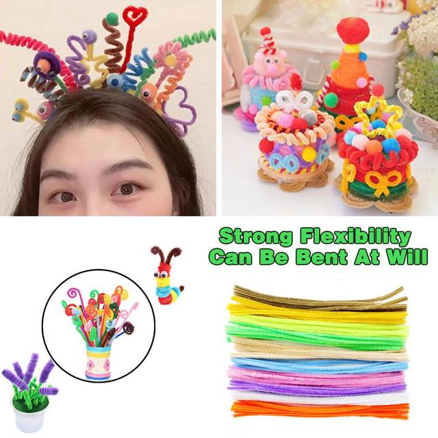 100Pcs Set di scovolini per bambini Fuzzy fai da te artigianato flessibile  scovolini fai da te bambini steli di ciniglia giocattoli educativi regalo -  AliExpress