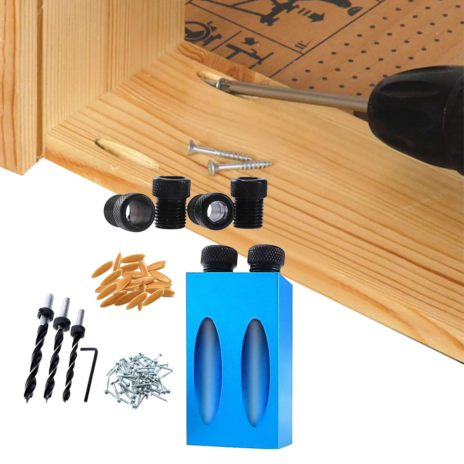 Pocket Hole  15 Degree Dowel Drill Joinery Kit for Woodworking Angle Drilling Holes