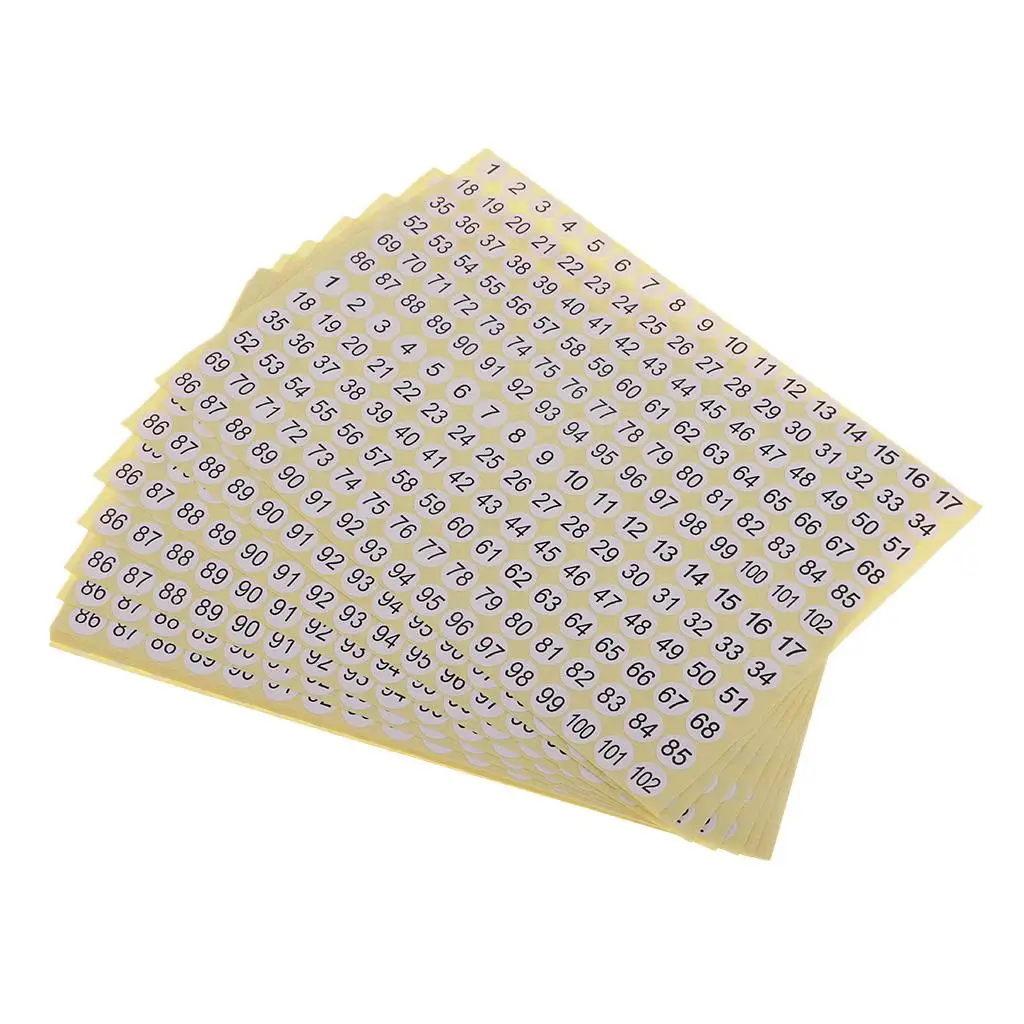 15 Sheets White Round Sticky Numbered Labels Numbers, 2 Self Number Stickers Dots, for Storage Use 10mm