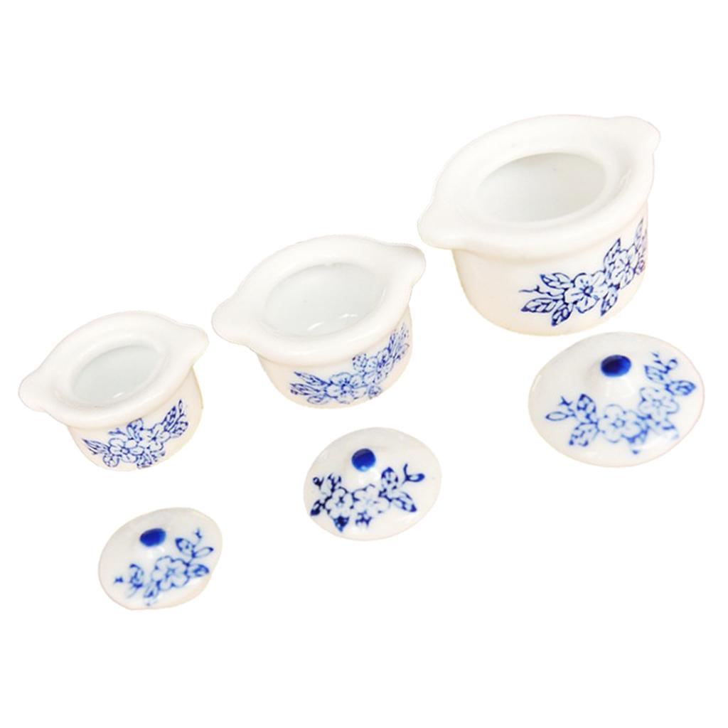 Lots 3 Antique 1/12 Dollhouse Ceramic Casserole Miniature Room Decor Accs
