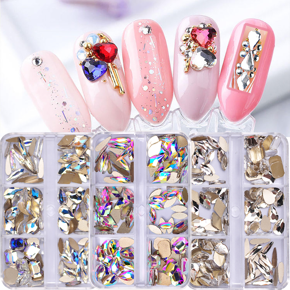 Best of 1 Box / 6 Grids 3D Crystal AB Nail Rhinestones Flat Bottom Pixie Mixed Shape DIY Nail Art 3D Decoration Reviews & Tips