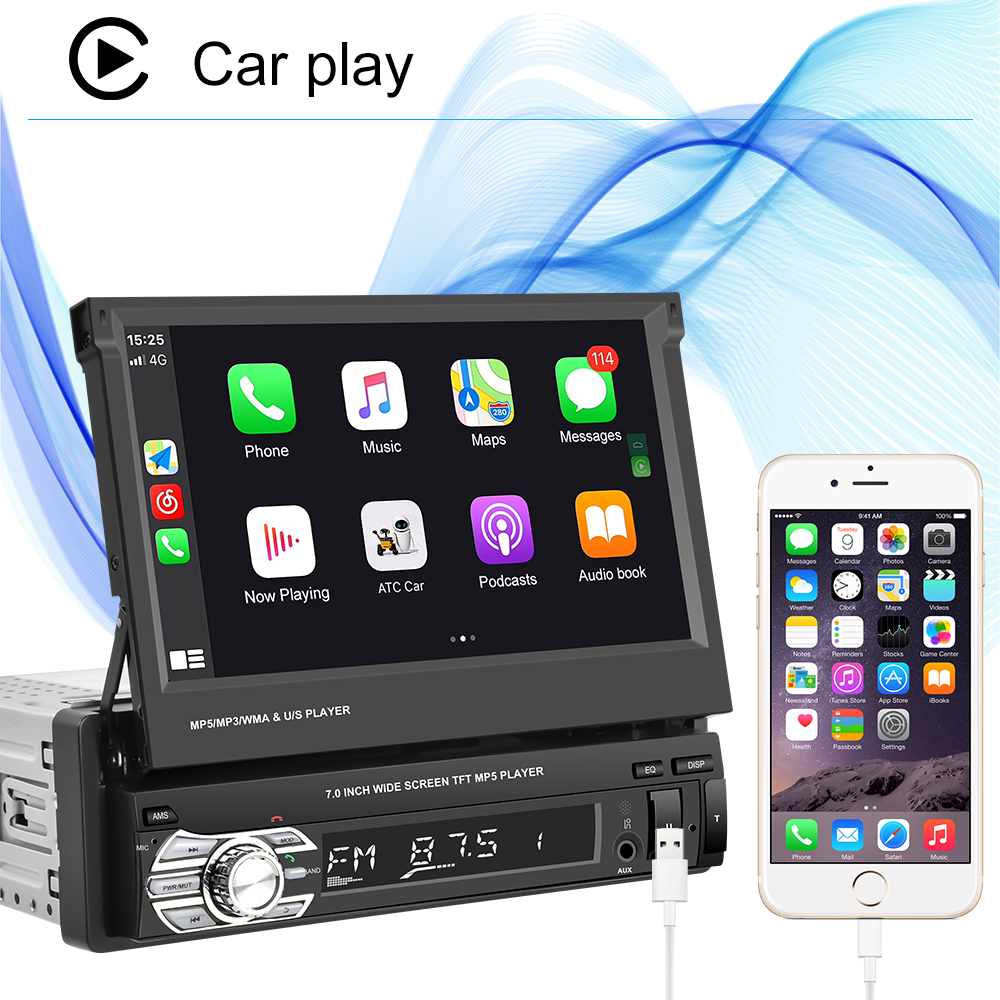 S8c874faba854404a8c2bfc8fd259956ba 7" inch Touch Car Radio CarPlay Android Auto Automatic Retractable Screen Car MP5 Player 1Din Stereo Autoradio Multimedia Player