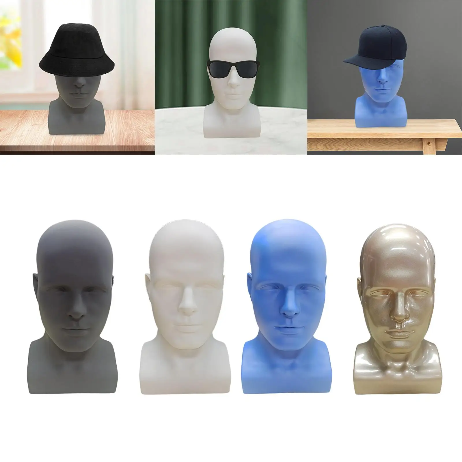 Male Mannequin Head Easy to Carry Display Holder Lightweight Mannequin Display Manikin Head Model for Glasses Hat