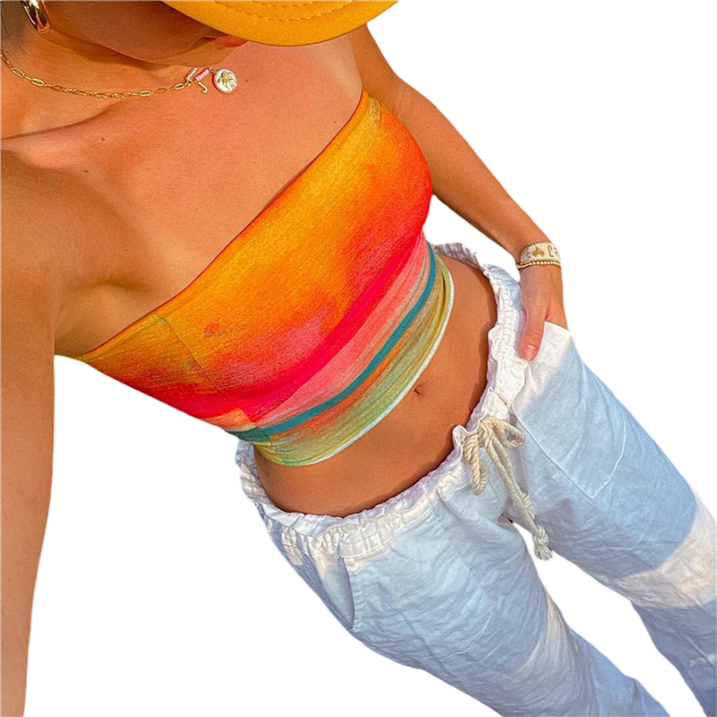 Ootddress Tie Dye Tube Top y2k Aesthetic Clothes Women Summer Off Shouder Strapless Sleeveless Bandeau 2000s Vest Streetwear