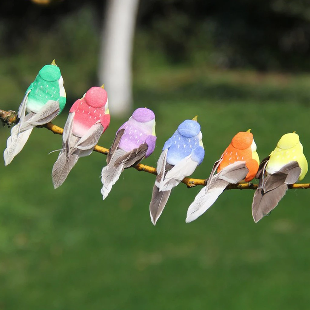 12pcs Colorful Artificial Feather Foam Birds Indoor Outdoor Landscape Decor