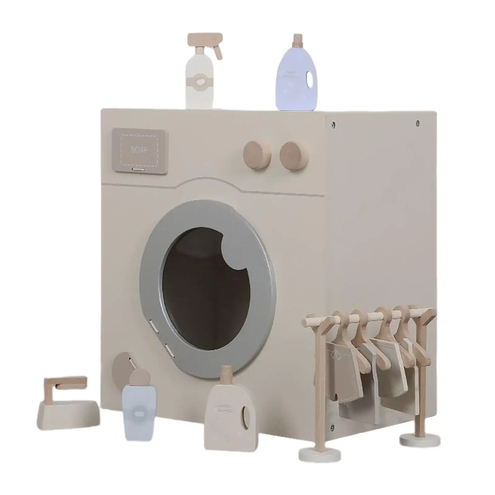 Wooden Washing Machine Playset Appliance Pretend Play, Realistic, Doll House