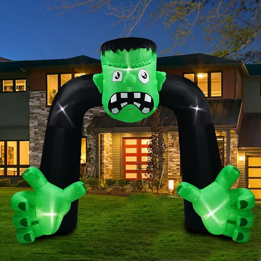 9FT Halloween Inflatables Frank Arch Decoration, Green Frank Inflatables with Led for Halloween Outdoor Yard Decoration