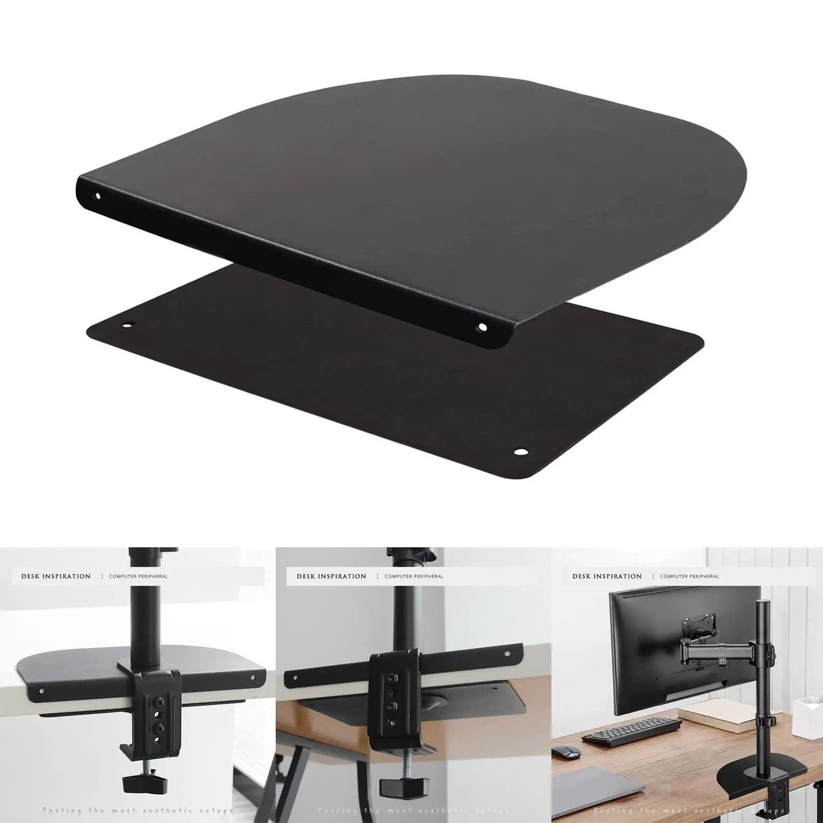 Monitor Reinforcement Steel Mount Plate Protect Desk Easily Install Fits Most Clamp Anti Slip Pads Solid black