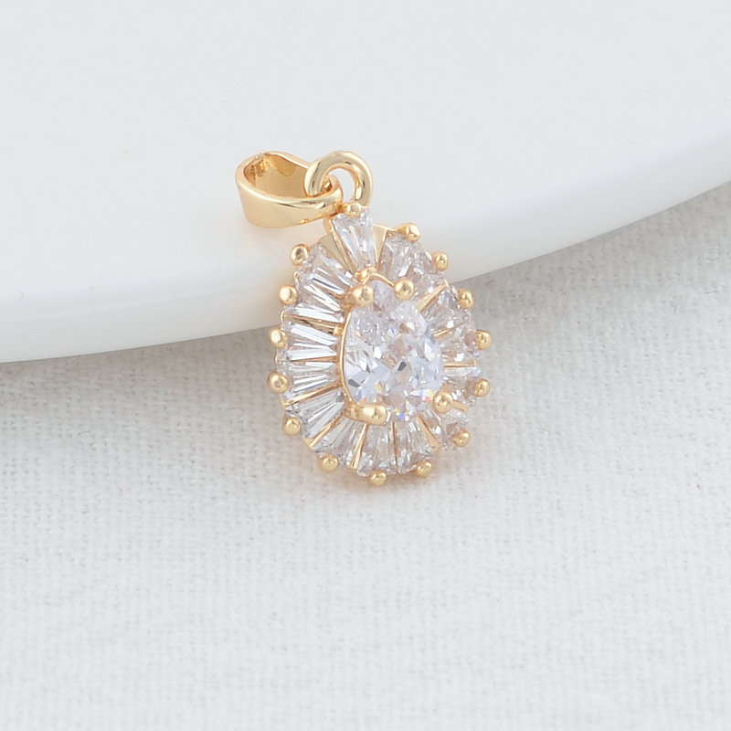 12*17MM 14K Gold Farbe Messing mit Zirkon Tropfen Charms Anhänger Halskette Ohrringe Schmuck Machen Liefert Zubehör – Detail 1