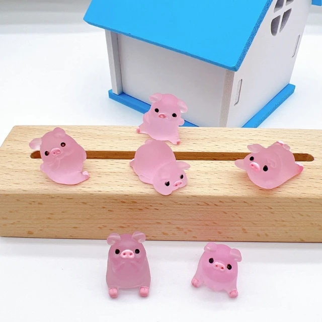6Pcs/pack Mini Piggy Resin Pig Fairy Garden Ornament Luminous Pigs