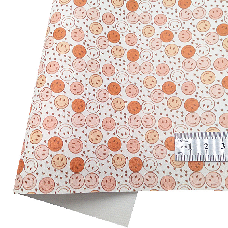 Description Picture 5 of itemShimmer Glitter Leather with Gold Stards Smiling Faces Printed Synthetic Leather Smooth Glitter Vinyl For Bow DIY 21x29CM Q1642