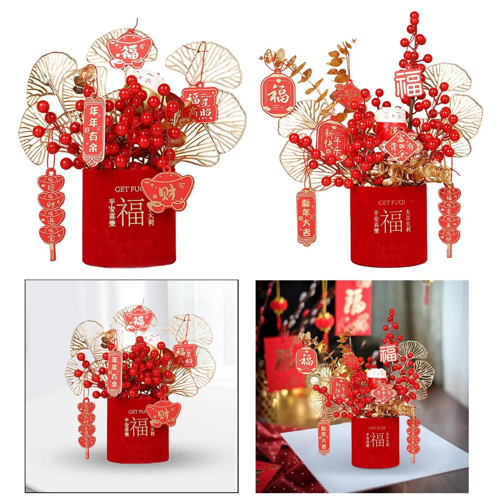 Fu Character Flower Pot Photo Props Pendants New Year Lucky Flower Vase for Farmhouse Housewarming Indoor Desktop Decoration