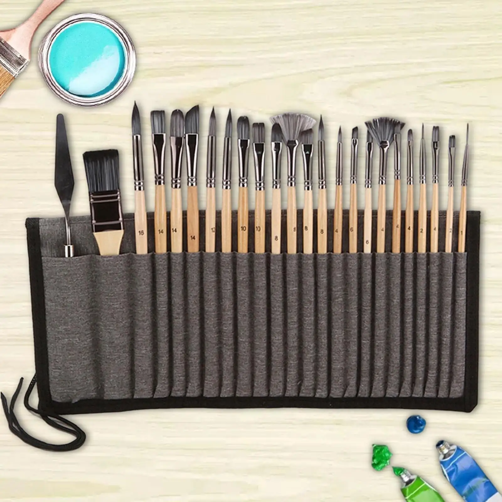 24pcs Artist Paint Brushes Set Nylon Hair Wood Handle for Acrylic Oil Watercolor Professional Art Painting Kit