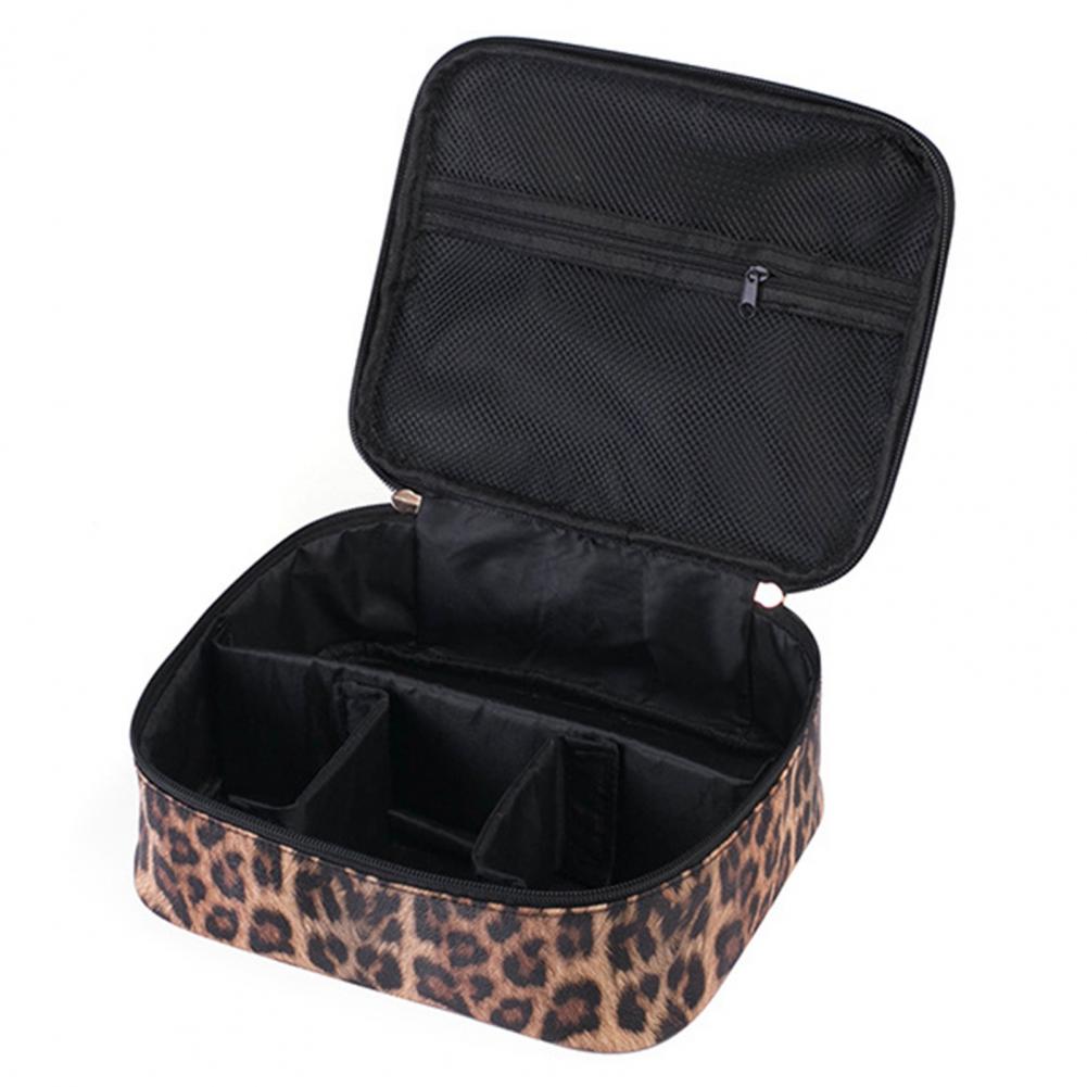 Bolsa de maquiagem portátil leopardo compartimento impermeável