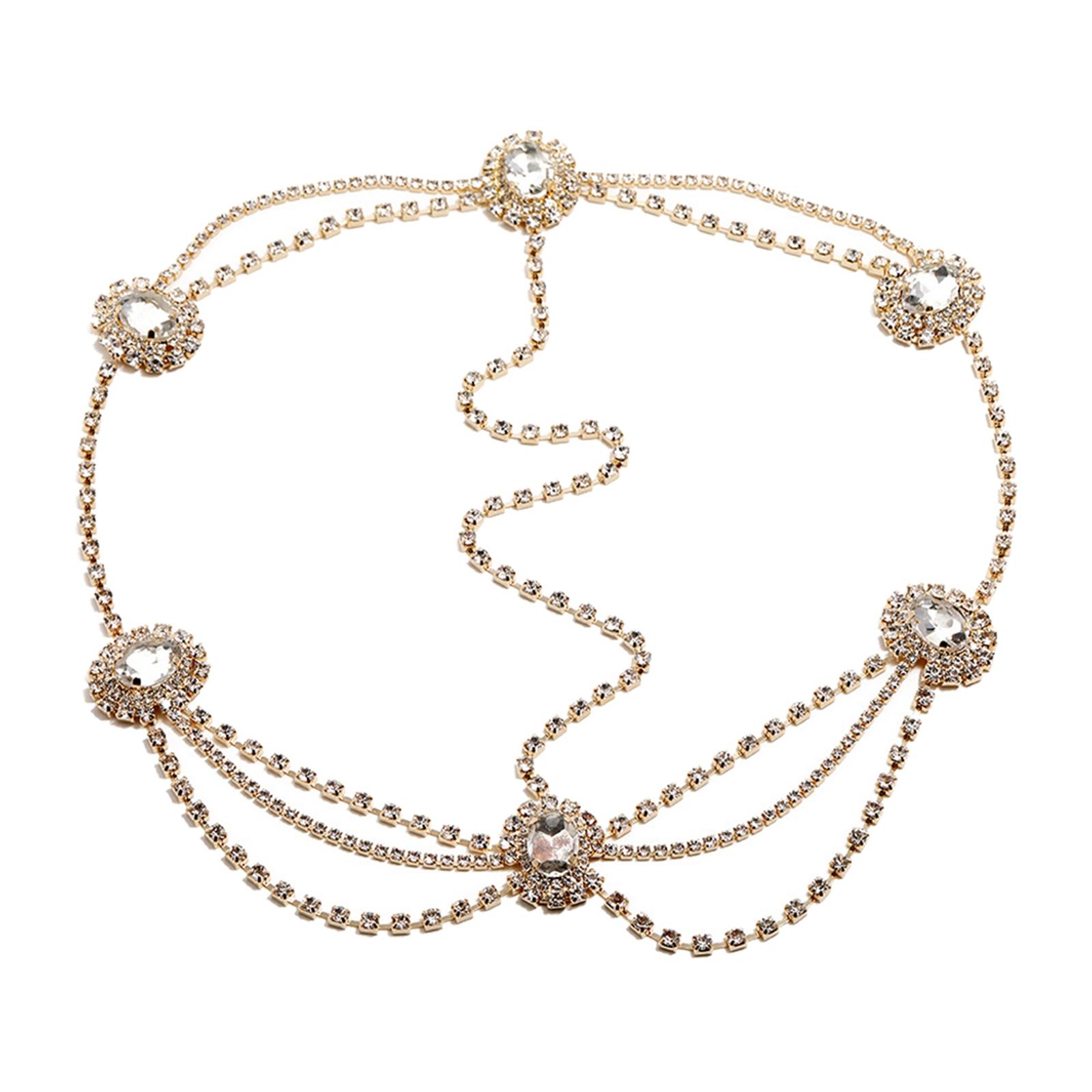 Head Chain Rhinestones Bohemian Jewelry Boho Forehead for Prom Girls Silver