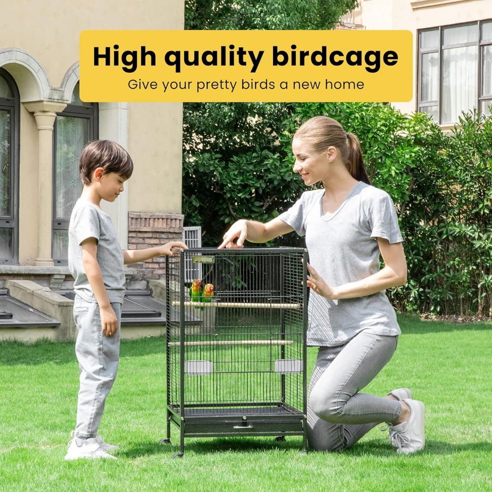 Title 2, 30 Inch Height Wrought Iron Bird Cage with Roll...