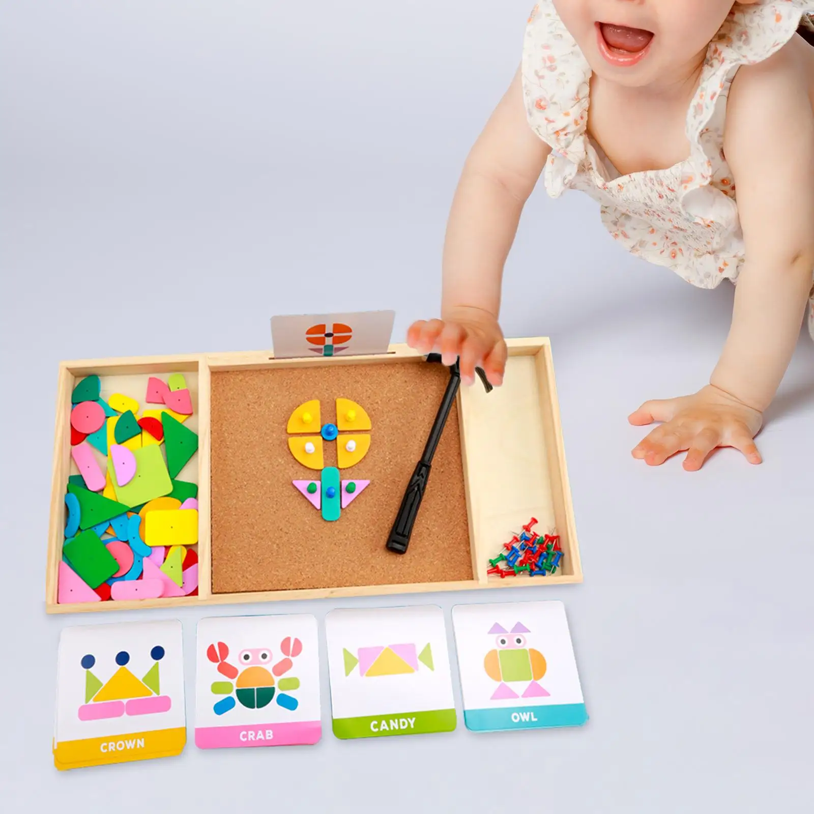 Knocking Blocks Pounding Toy Early Learning Hand Eye Coordination Fine Motor Skills Wooden Pattern Blocks for Toddlers Kids