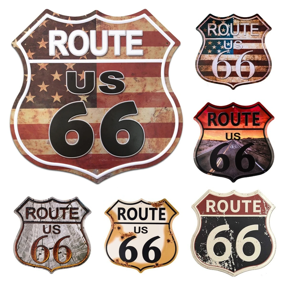 Route 66 Sign Vintage Road Signs with Polygon Metal Tin Sign for Wall Decor Art 