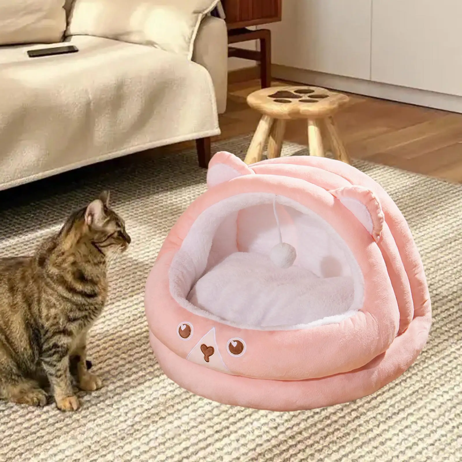 Bear Shaped Cat Bed Cave Autumn Winter Self Warming Sleeping Soft for Cats or Small Dogs Dog Cat Bed for Dog Puppy Kitten Cats