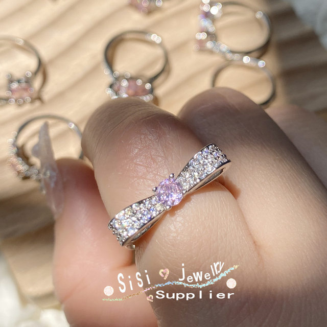 New Korean Fashion Pink Cute Ring for Women Adjustable Size Sparkling  Zircon Wedding Ball Jewelry Valentine's Day Friend Gift