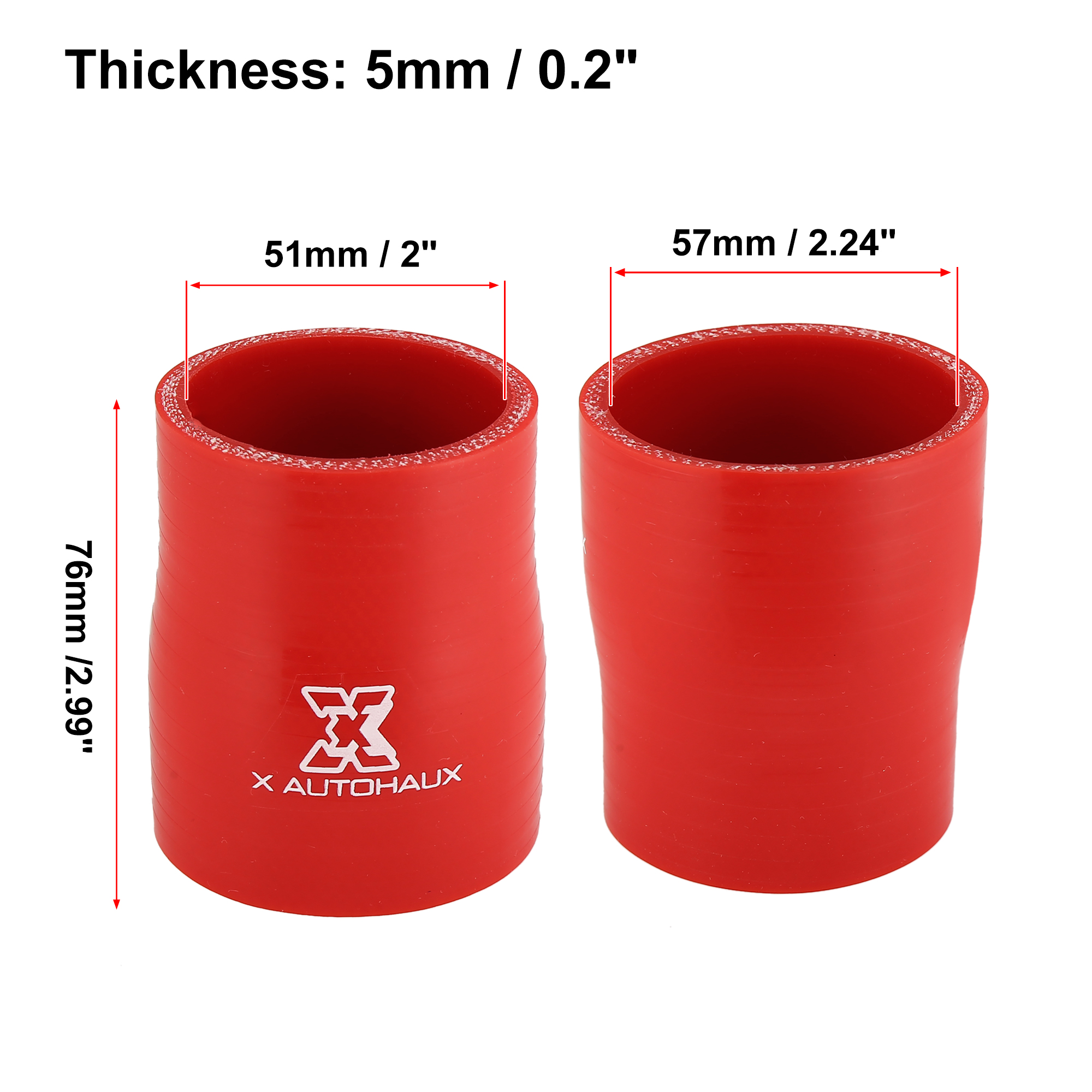 Uxcell 51–57 mm 51–63 mm 51–76 mm Innendurchmesser, gerader Silikon-Reduzierschlauch, Silikonschlauchkupplung, Ladeluftkühlerrohr, rot, für Auto-Ladeluftkühler – Detail 2