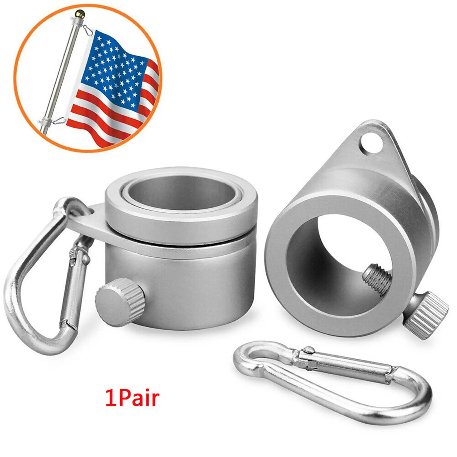 2x Flag Pole Rings Clip Grommet Flagpole Mounting Rotating with Carabiner