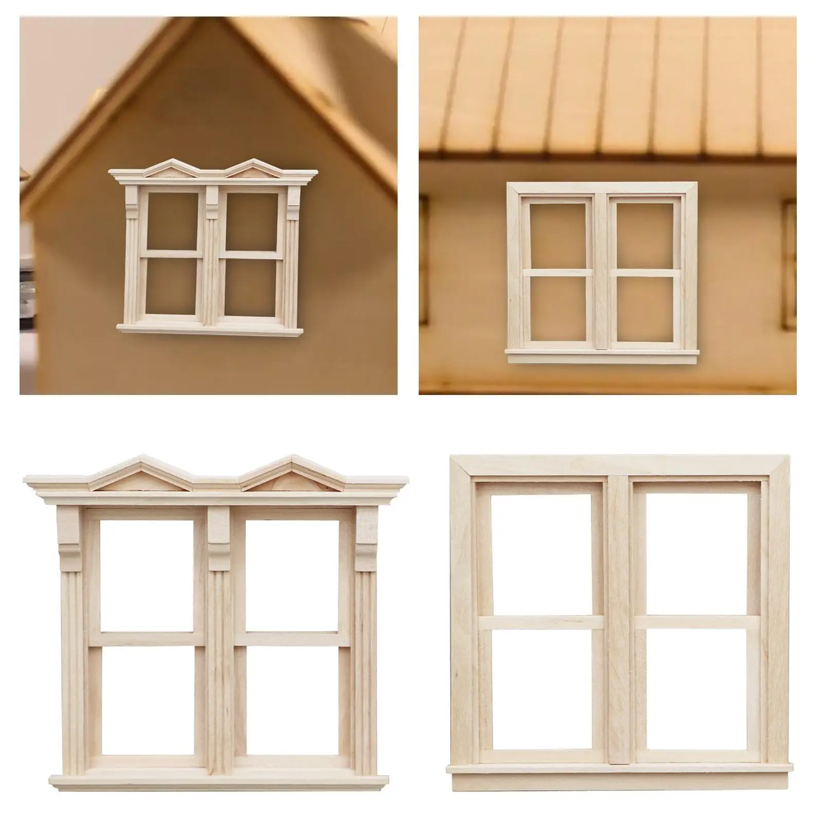 1:12 Scale Miniature Dollhouse Window Photo Props Dollhouse Miniature Wooden Window for Living Room Kitchen Study Bedroom Decor
