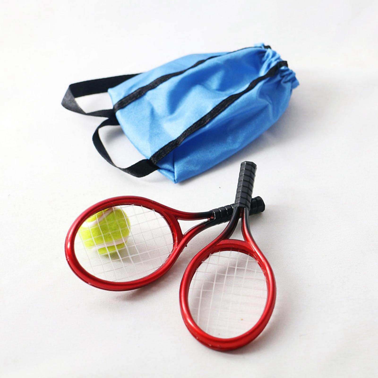 Miniatures Sports Tennis Racket and Ball Set DIY Scene Model Dollhouse Decoration Accessories