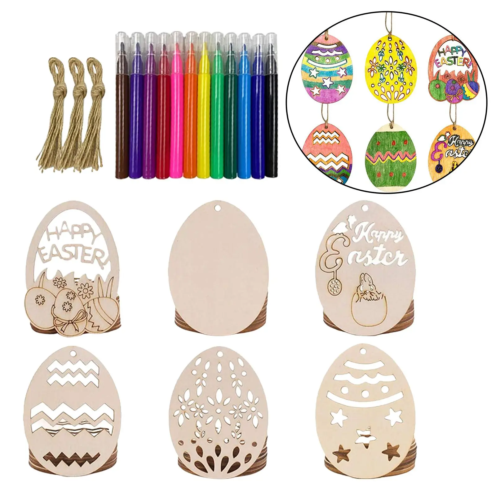 30 Pieces Wooden Easter Egg Cutouts Embellishments Hanging Pendant Blank