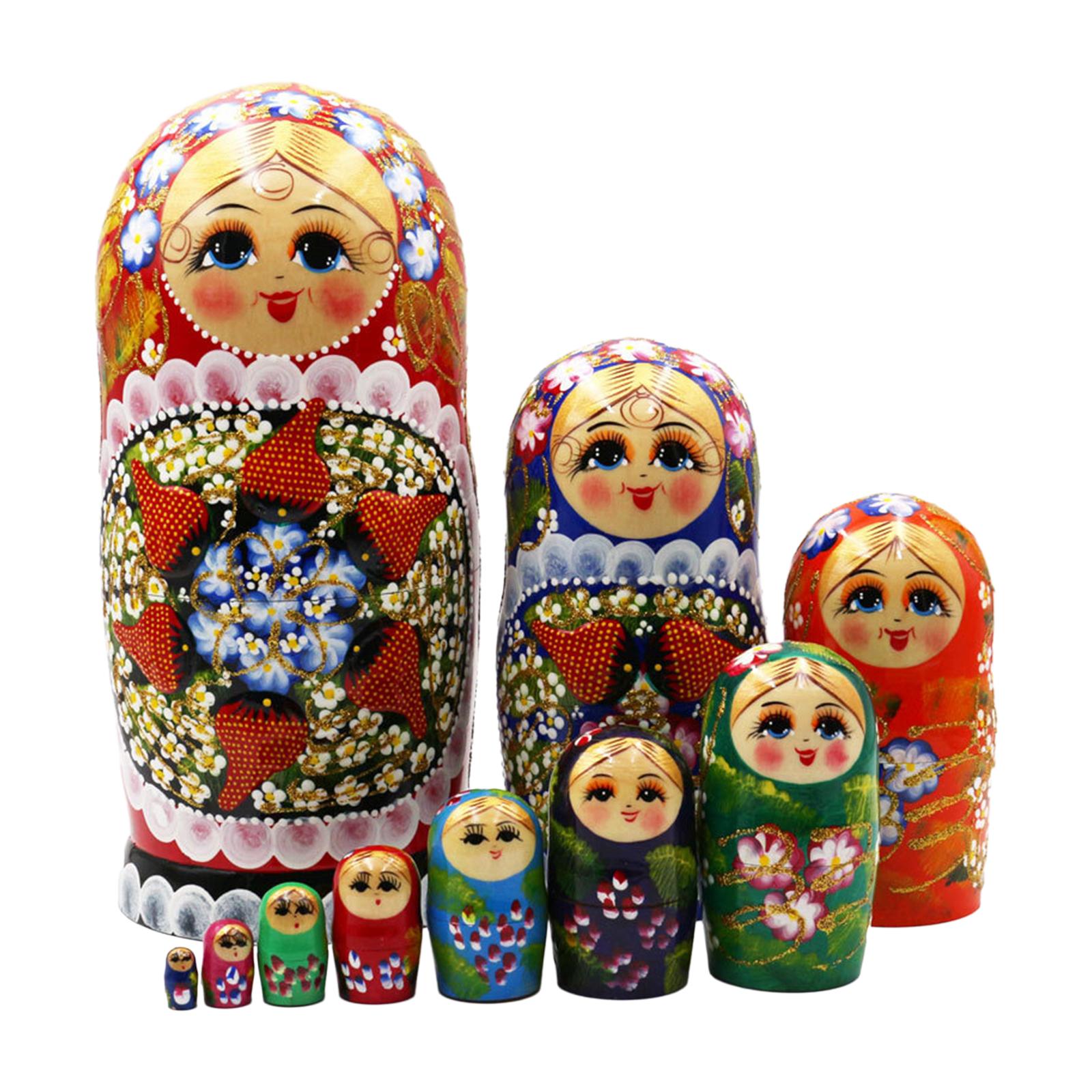 10x Nesting Doll Toy Desk Birthday Gifts Tabletop Handpainted Decoration