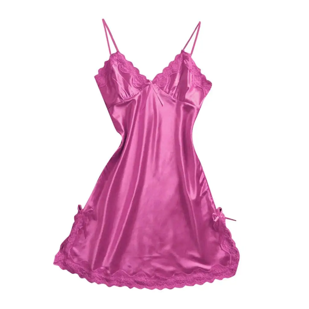 Satin Nightgown  Lace Bowknot Chemises Slip Dress For Women