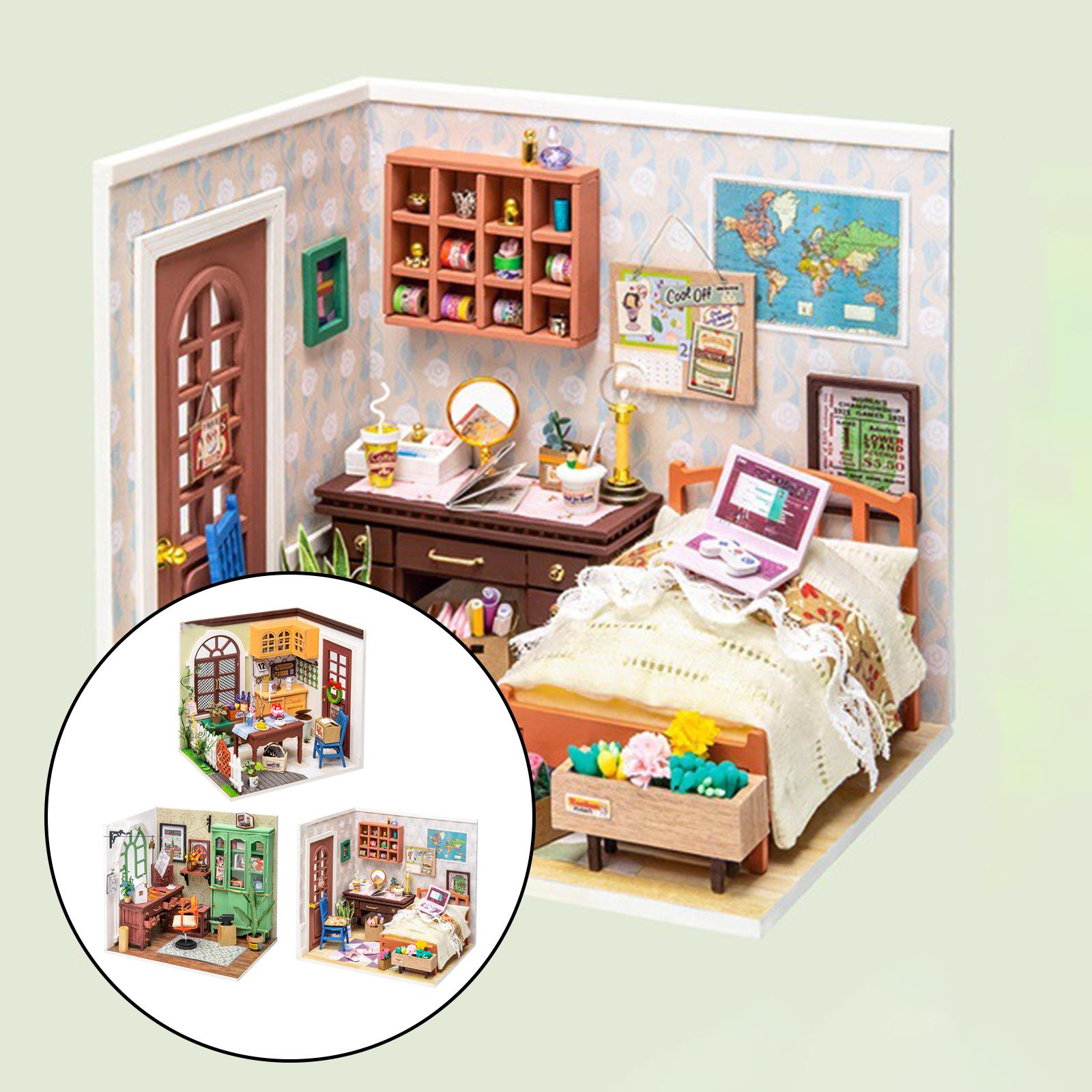 DIY Handcraft Creative Miniature Doll House with Furniture Plants Kit LED  Building Kit for 