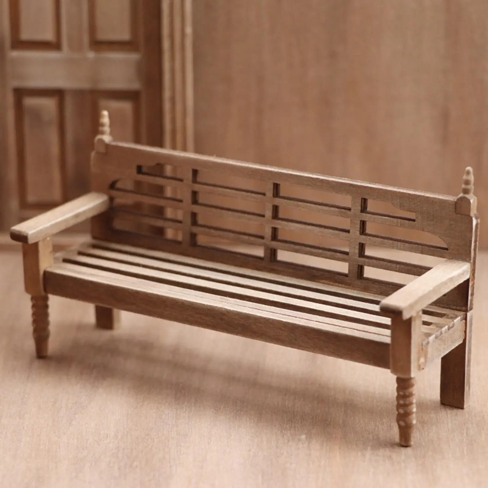 Vintage Style Outdoor Garden Bench Furniture for 1/12 Scale Dollhouse Decor