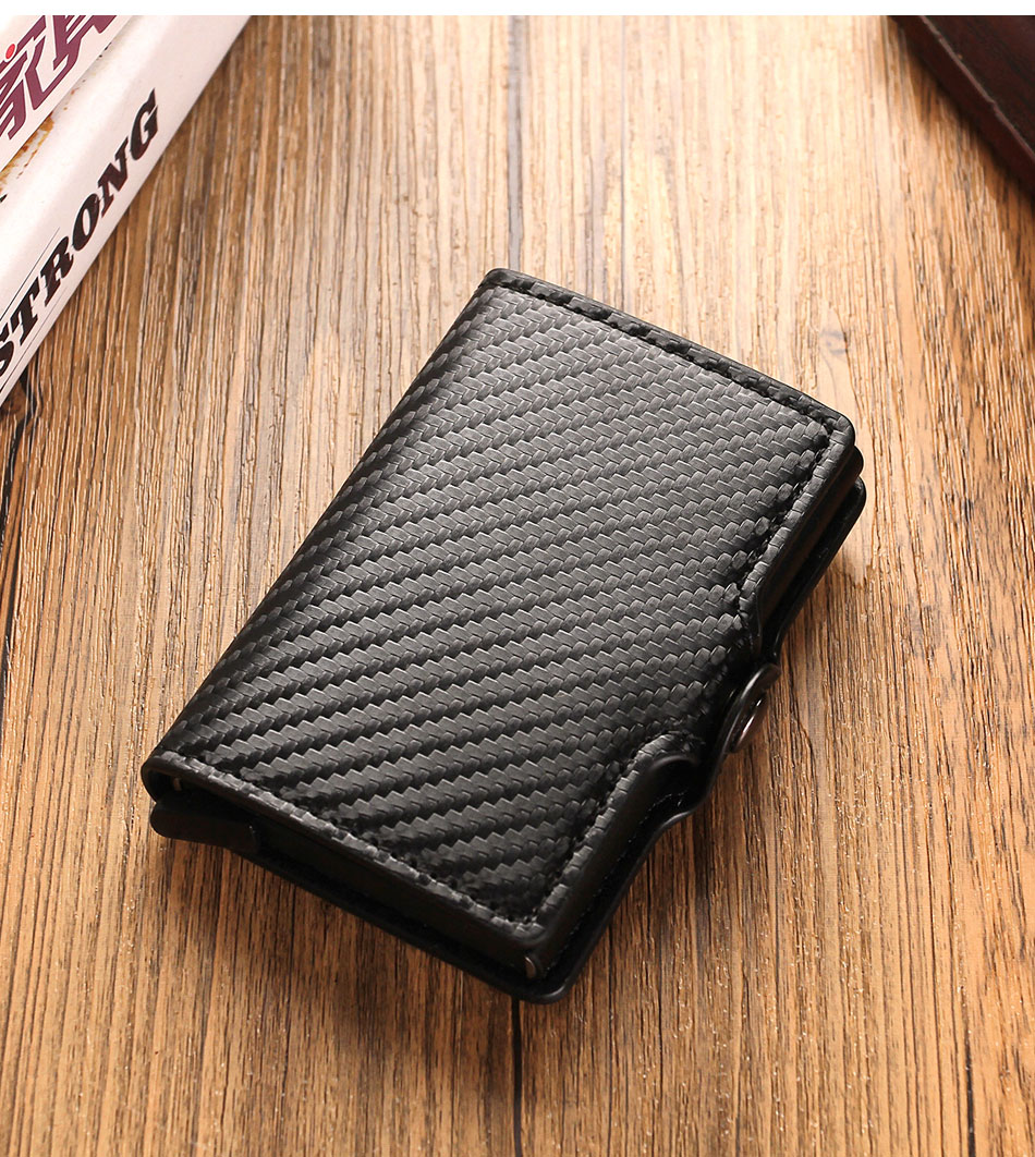 Carbon Fiber RFID Blocking Leather Wallet - Mens Credit Card Holder Case