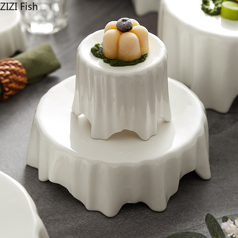 Description Picture 4 of itemHigh-foot Round Table Nordic Restaurant Creative Ceramic Dessert Plate Sushi Plate Food Decoration Main Dish Kitchen Tableware