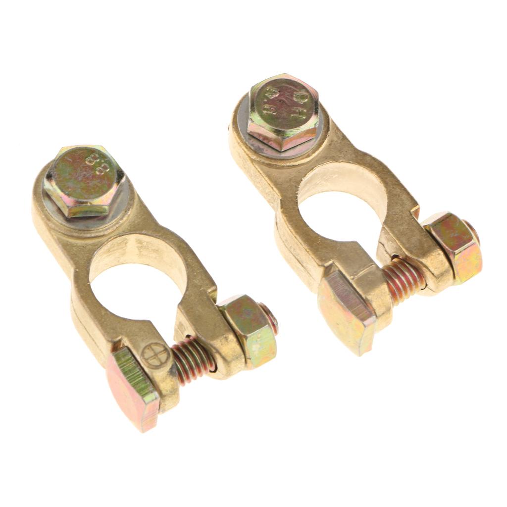 2Pcs Positive & Negative Car Truck Motorcycle Battery Terminals Clamps Gold