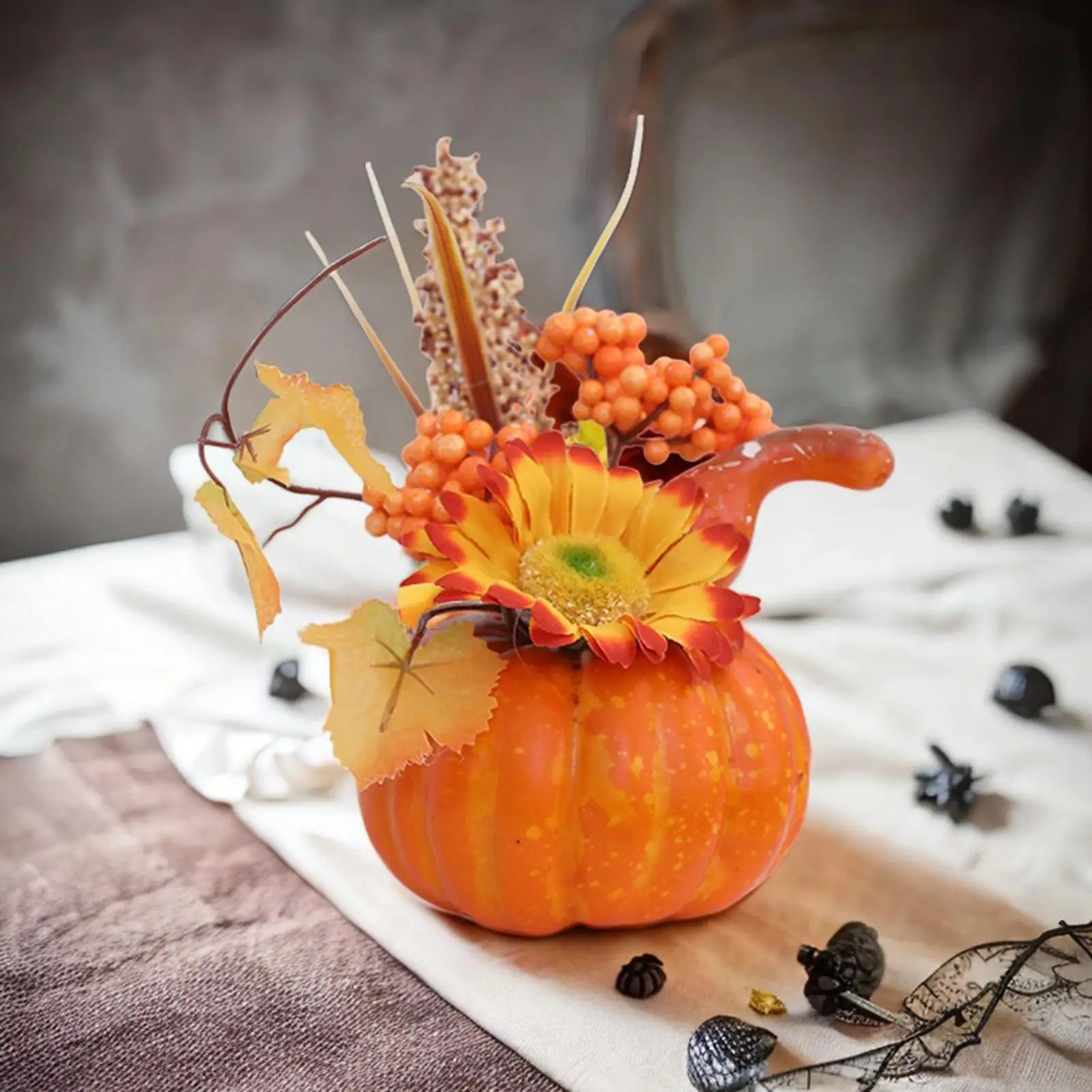 Artificial Pumpkin with Flowers Photography Props Fall Thanksgiving Decoration for Thanksgiving Bedroom Porch Office Decorations
