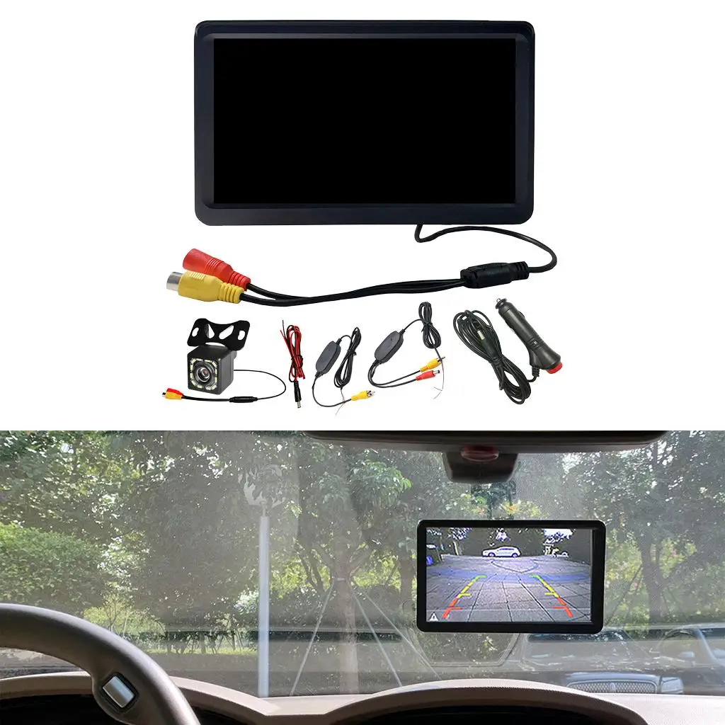 7 in Rear View Car LCD Monitor 12V 2.4G Wireless Receiver Trainsmitter 12 LED