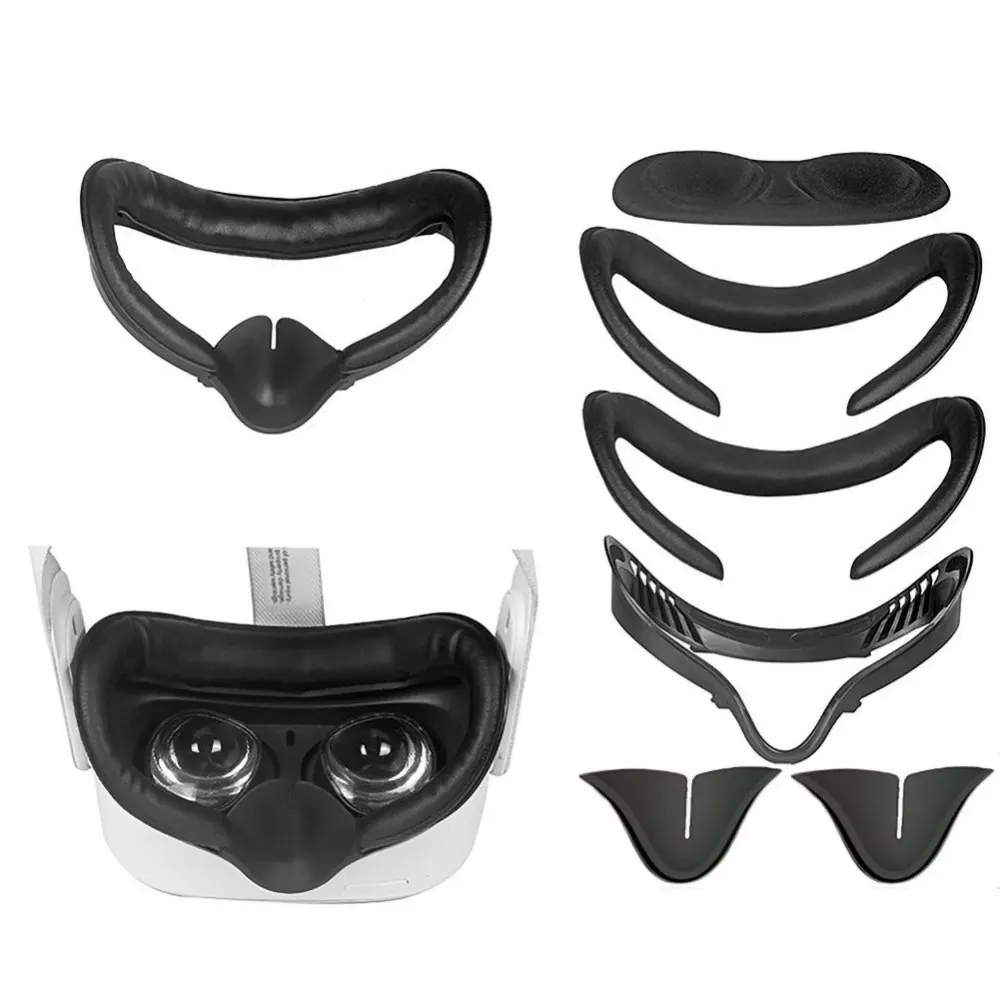 5-Piece Set VR Facial Interface Bracket & PU Leather Foam Face Cover Pad Replacement & Protective Lens Cover & Anti-Leakage Nose Pad Custom Set for Oculus Quest Accessories 